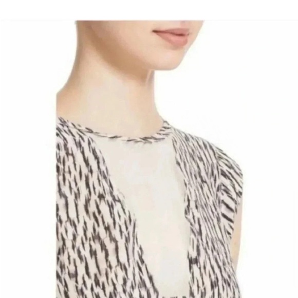 Rebecca Taylor Mirage silk  Black and beige Sleeveless Cut Out Blouse - Picture 9 of 12